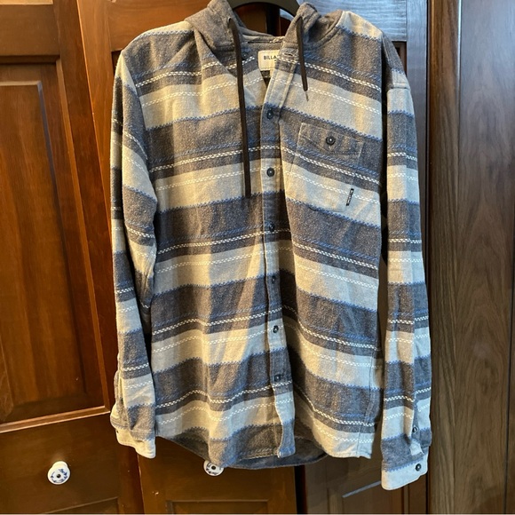 Billabong Flannel Button Up Hoodie Shirt Mens XL 22.5x30 Striped Surf Skate - Picture 3 of 10